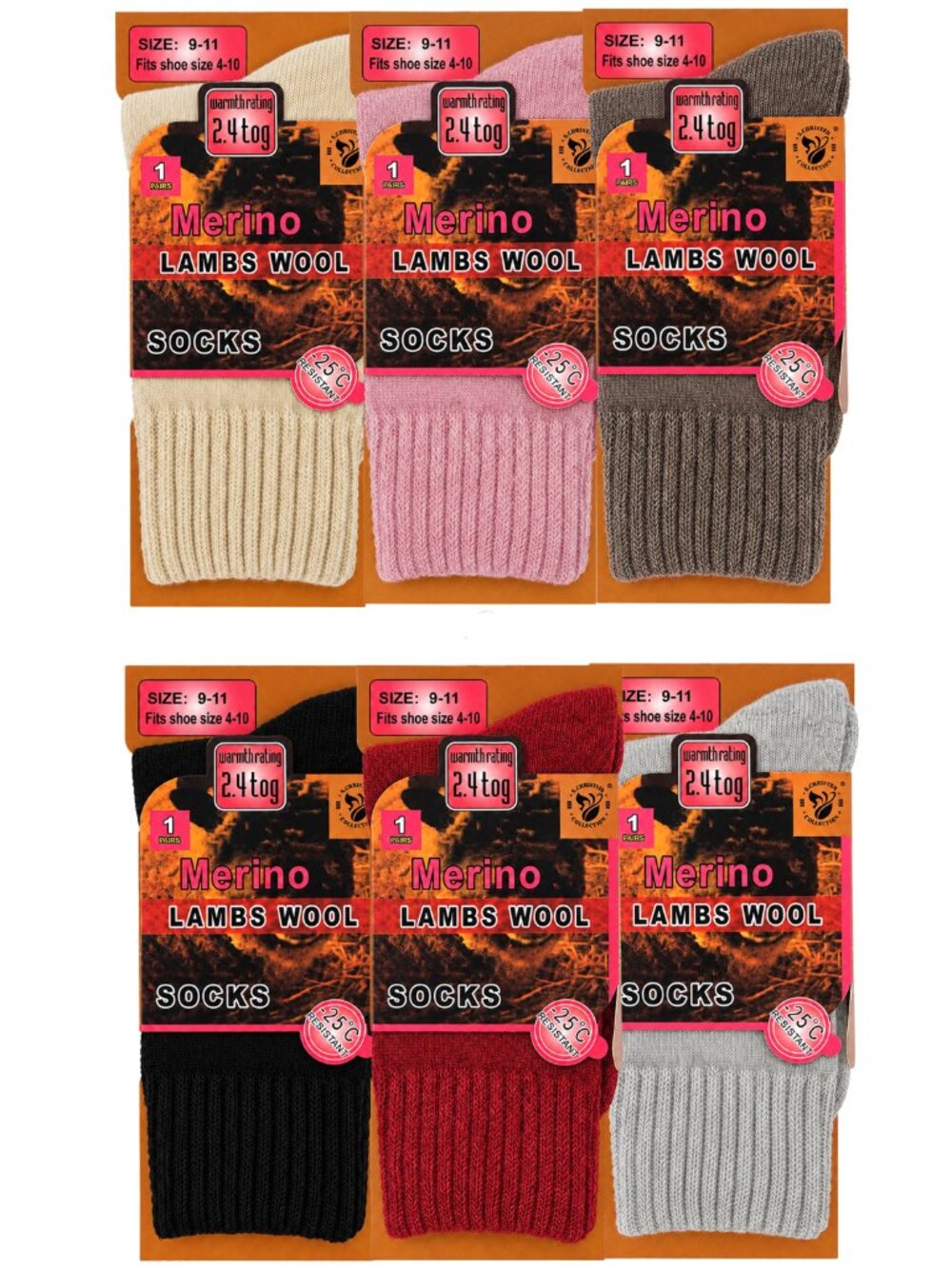Women Lamb Wool Socks 6-Pack, Warm Winter Hiking Merino Lamb Wool, Size 9-11